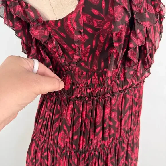 Ulla Johnson Adelina Gown Red Black Silk Maxi Dress Formal Wedding Guest Size 6 - Picture 11 of 16